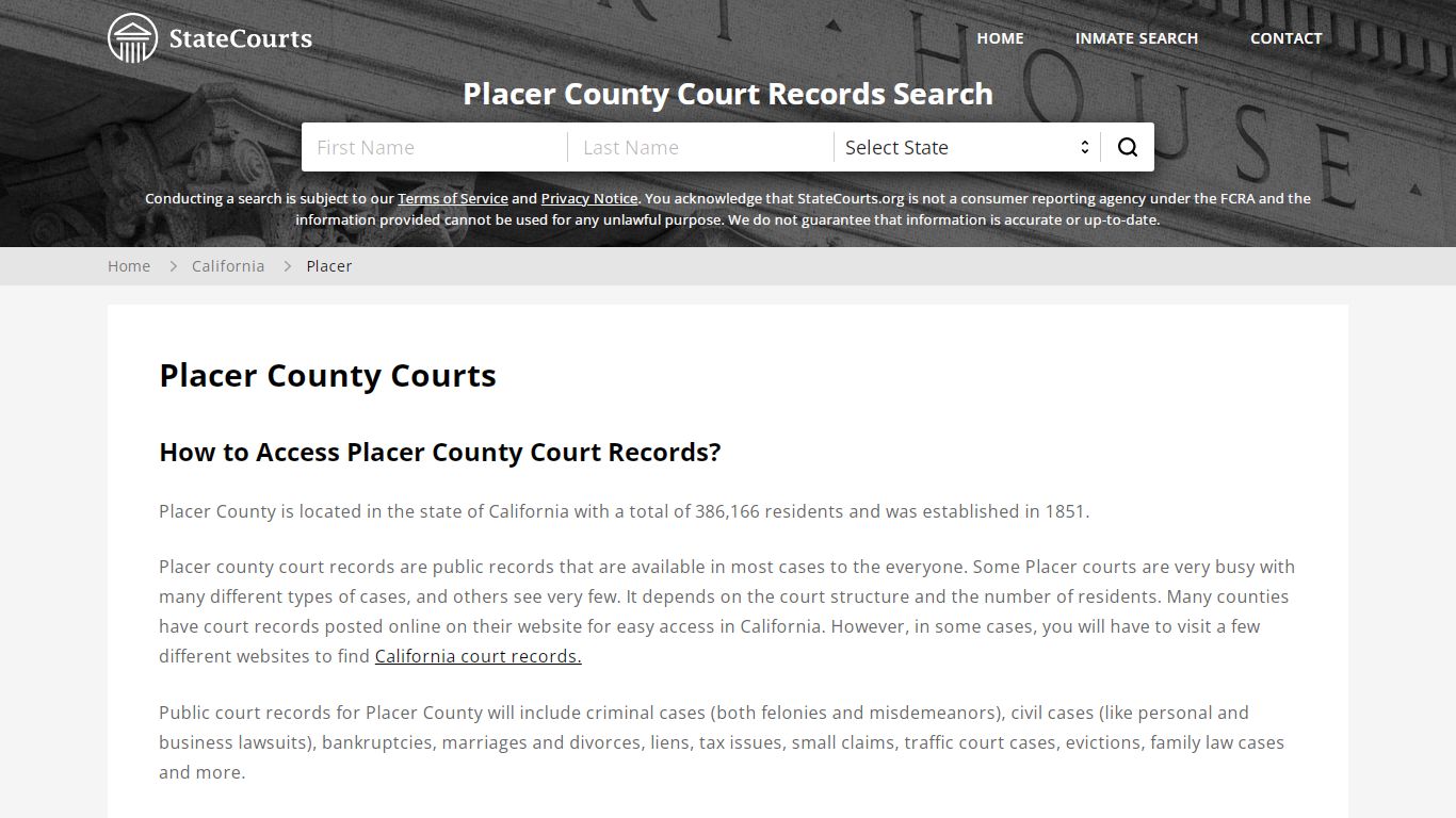 Placer County, CA Courts - Records & Cases - StateCourts